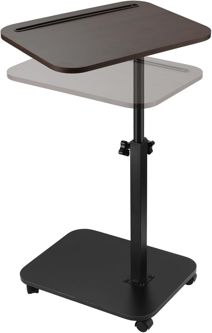 DAJAVE Sofa Armrest Tray Table for Couch, 360°Swivel TV Tray Table with Wheels for Small Spaces, Height Adjustable C Shaped End Table Snack Side Table for Sofa, Bed, Chair, Snack