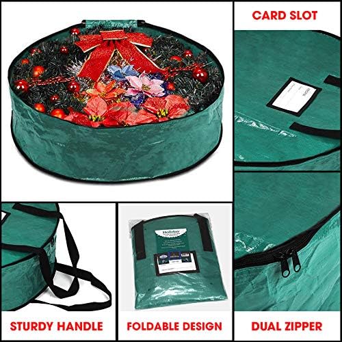 ProPik Christmas Wreath Storage Bag 30" - Garland Holiday Container with Tear Resistant Material - Featuring Heavy Duty Handles and Transparent Card Slot - 30” X 8” (Green)