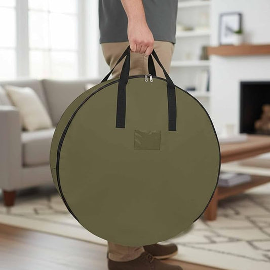 24 Inch Round Storage Bag 1 Pack,Dark Brown Solid Color Waterproof Wreath Storage Container with Handles&Zipper Simple Art Closet Organizer Bags Garland Box