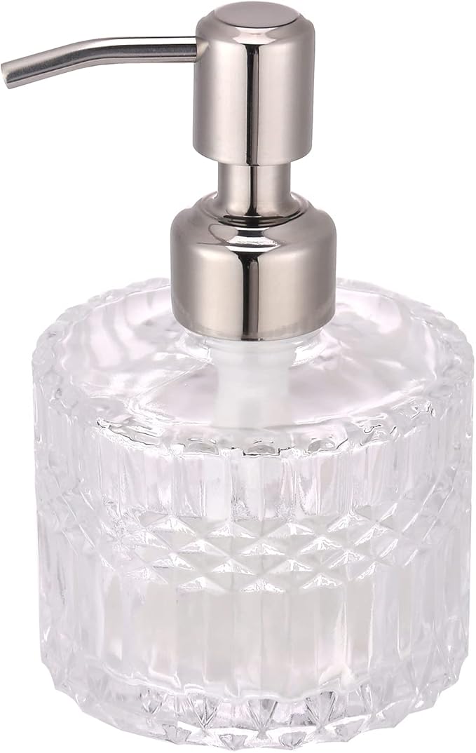 YunNasi Soap Dispenser with Stainless Steel Pump, Clear Crystal Design, Vintage and Elegant, Refillable Liquid Hand Soap Dish Soap Dispensers for Bathroom Counter, Kitchen Sink (Style 5)