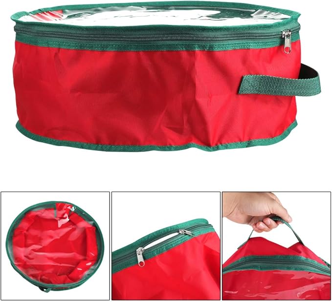 TITA-DONG 20x20x6 Inch Wreath Storage Bag, Heavy Duty Oxford Fabric & PVC, Transparent Design, Double Zipper, Handle, Waterproof, Protects Decorations
