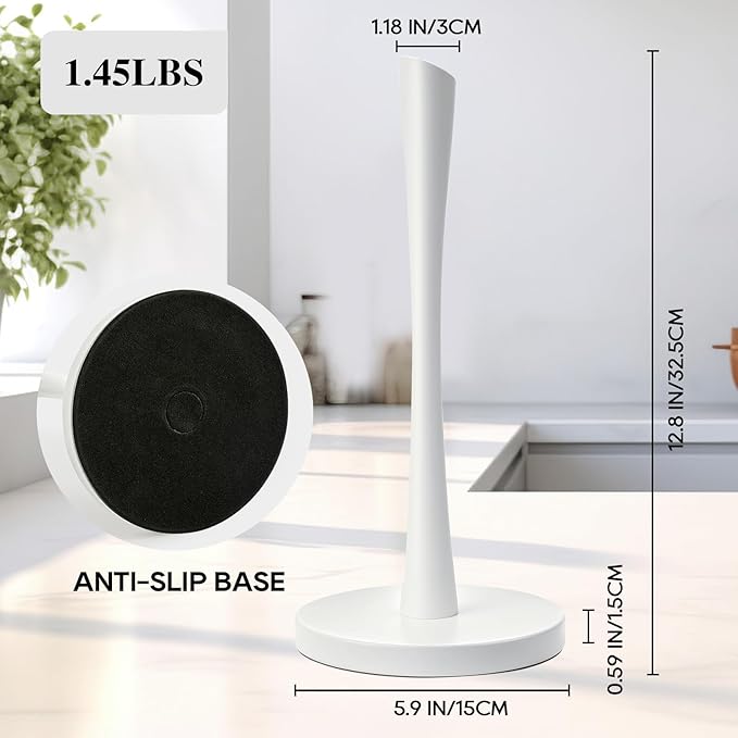 JOGREFUL Paper Towel Holder Stand, Stainless Steel Kitchen Paper Towel Countertop Stand with Streamline Body, Bathroom Organization for Family Standard Large Size Roll Paper, White
