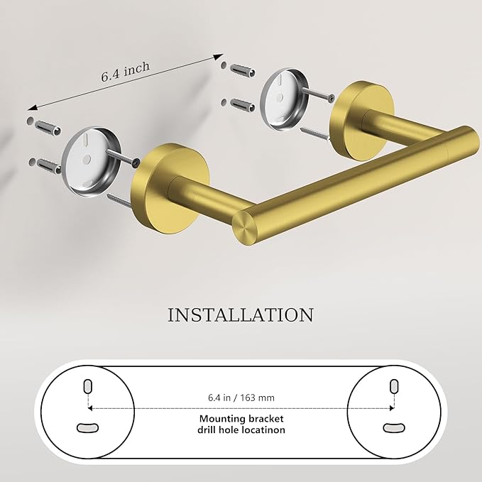 Brushed Gold Toilet Paper Holder & Towel Holder, Bathroom Hardware Set-SUS304 Stainless Steel Double Post Pivoting Tissue Roll Holder and Hand Towel Ring Set for Bathroom, RV