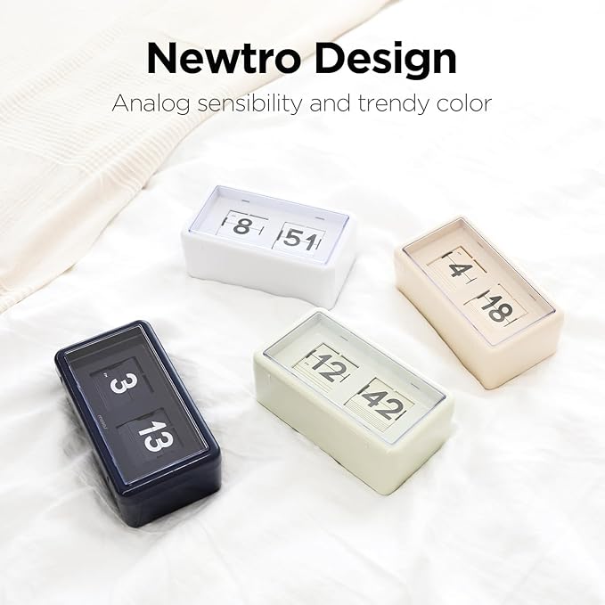 mooas Newtro Flip Desk Clock, Retro Design Auto Flip Clock, Automatic Turning Vintage Flip, Battery Powered, AM/PM, Home Décor Ideal for Home Office School Hotel Café (Cream)