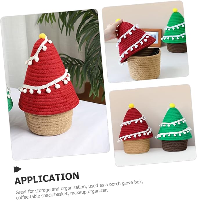 Garneck Cartoon Christmas Tree Decorative Storage Basket Lid Woven Organizer for Boys and Girls Toys Sundries and Personal Items Stylish Container for Home Decor and Desk Organization