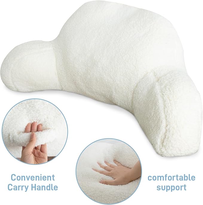 Reading Pillow for Kids/Teens/Adults, Bed Rest Wedge Backrest Pillows for Sitting in Bed with Arms Back Support for Watching TV/Gaming/Relaxing, Dorm Essentials, Ivory