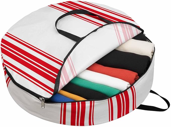 Storage Bag Red Stripes Round Storage Totes Bins Closet Organizers with Zippers & Handle Simple Style Clothes Storage Container for Bedroom Dorm Space Saving Packing Supplies Moving Bags