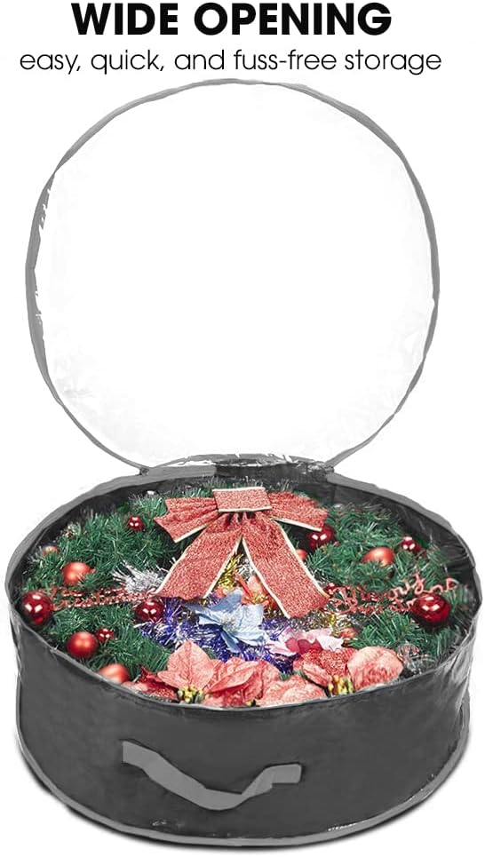 ProPik Christmas Wreath Storage Bag 30" - Garland Holiday Container with Clear Window - Tear Resistant Fabric - 2 Pack (30 Inch, Black)