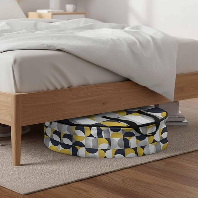 Storage Bag Mid Century Geometric Round Storage Totes Bins Closet Organizers with Zippers & Handle Abstract Modern Yellow Clothes Storage Container for Bedroom Dorm Space Saving Packing Supplies Bags