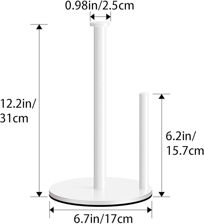 Paper Towel Holder Countertop, OBODING, White Kitchen Paper Towel Holder Stand for Kitchen and Bathroom Organization, Stainless Steel Paper Towel Holders for Standard and Large Rolls (White)