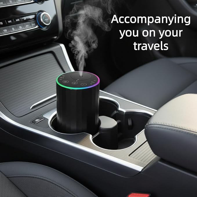 Waterless Essential Oil Diffuser, 7 Colors LED Light, Battery Powered Mini Scent Air Machine, Aromatherapy Mist Diffuser for Home Room Car Office，Black Aluminum Alloy (Black) (Black)