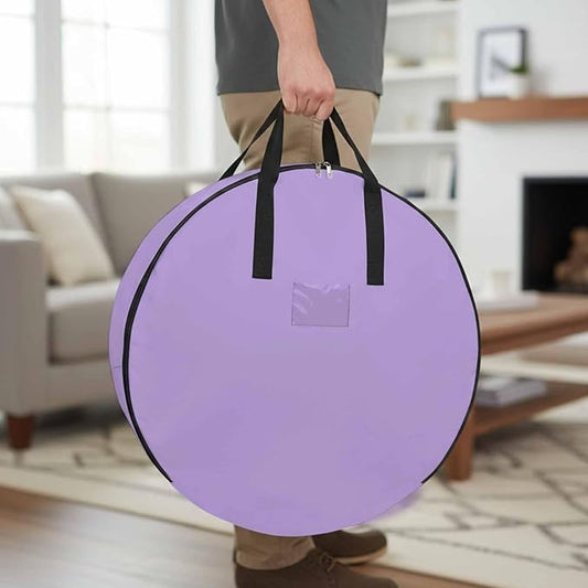 24 Inch Round Storage Bag 1 Pack,Purple Watercolor Solid Color Waterproof Wreath Storage Container with Handles&Zipper Minimalist Style Closet Organizer Bags Garland Box