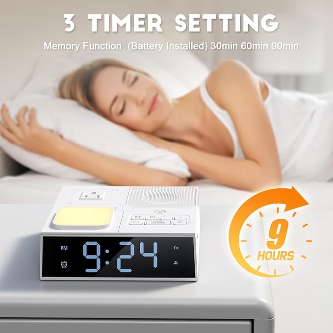 White Noise Sound Machine with Dual Alarm Clock - Soft Night Light 41 Non Looping Sounds USB Port Charger 3 Timers Memory Function 31 Adjustable Volume Sleep Sound Machine for Adult & Home Bedroom