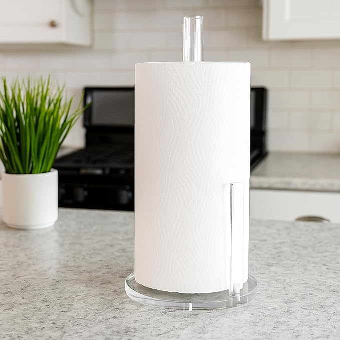Acrylic Paper Towel Holder, Premium Stand for Kitchen Organize, One-Handed Manipulation Countertop Roll Paper Dispenser (DP014)