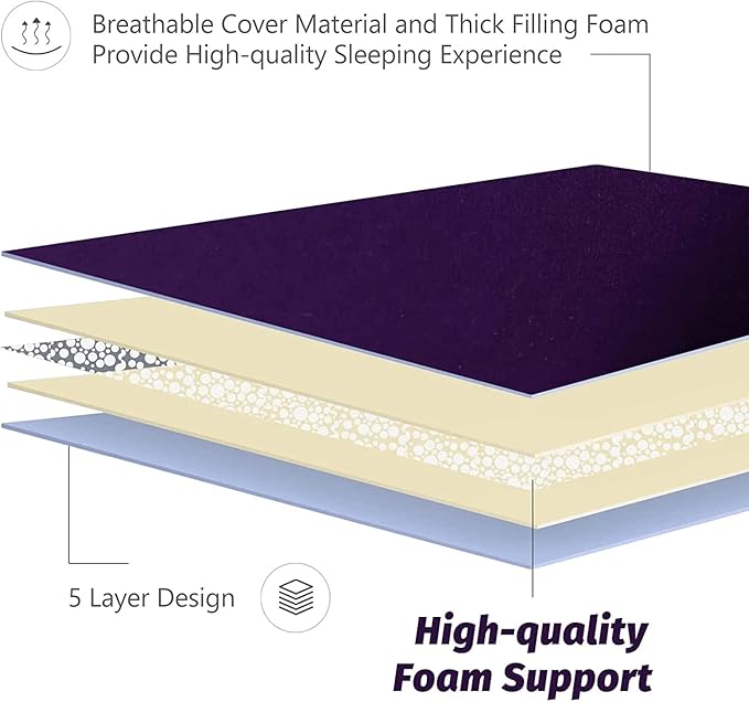 MAXYOYO Japanese Floor Futon Mattress, Roll Up Floor Mattress for Adults Foldable Tatami Mat Sleeping Pad Dormitory Couch Lounger, Purple, Queen Size