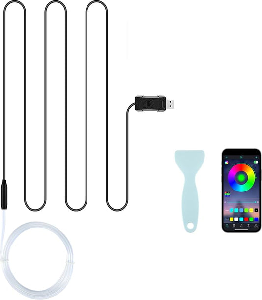 LivTee Smart Car LED Interior Lights with USB Port, LED Strip Fiber Optic Lights, Wireless App Control, Sync to Music, Car Accessories Gifts for Women and Men