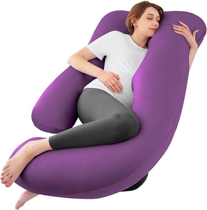 Sasttie Pregnancy Pillows for Sleeping, U Shaped Cooling Full Body Pillow with Removable Cover, Pregnant Women Must Haves, Maternity Essential, Purple