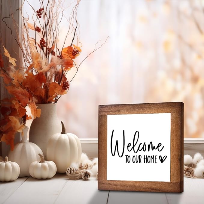Welcome Sign, Wooden Box Signs for Home Decor, Freestanding Welcome Sign, Farmhouse Entryway, Front Door, Porch, Housewarming Tabletop, Welcome To Our Home (C3)