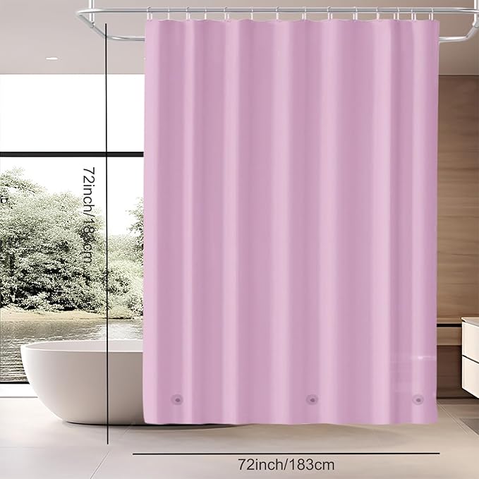 TIKABC Pink Shower Curtain Liner, 4G PEVA Shower Liner, Plastic Peva Waterproof Shower Curtains, 72x72 inch with Grommet Holes 3 Magnetic Weights