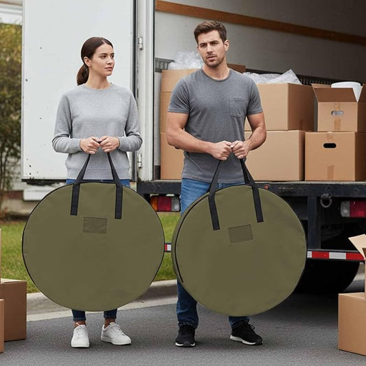 24 Inch Round Storage Bag 2 Pack,Dark Brown Solid Color Waterproof Wreath Storage Container with Handles&Zipper Simple Art Closet Organizer Bags Garland Box