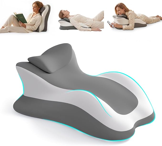 Memory Foam Ergonomic Reading Pillow for Bed, Multi-Position Support Pillow for Reading in Bed, Prone Sleeping, Lumbar & Leg Support, Helps Relieve Back Pain, Acid Reflux, with Removable Cover