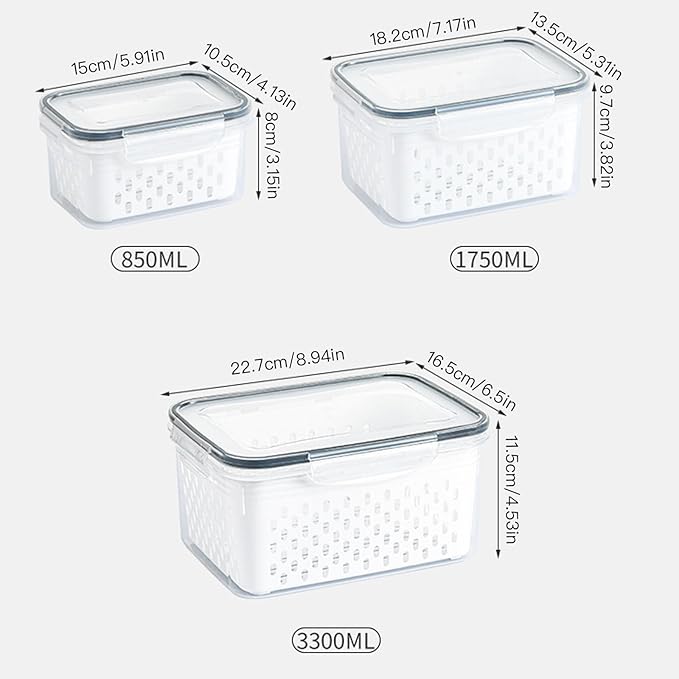 3PCS Fruit Containers for Fridge with Removable Filter, Berry Airtight Produce Storage Containers to Keep Fruit and Vegetables Fresh, BPA-Free Dishwasher Safe Food Containers (Blue)