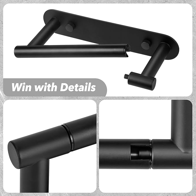 Matte Black Toilet Paper Holder Wall Mount - Double Post Pivoting Bathroom Tissue Holder, 304 Stainless Steel Rustproof - Adhesive or Screw in Wall Toilet Paper Roll Holder, Commercial & Home Use