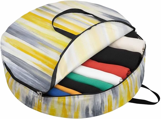 30 Inch Round Storage Bag 1 Pack,Grey Yellow Abstract Texture Waterproof Wreath Storage Container with Handles&Zipper Retro Graffiti Closet Organizer Bags Garland Box