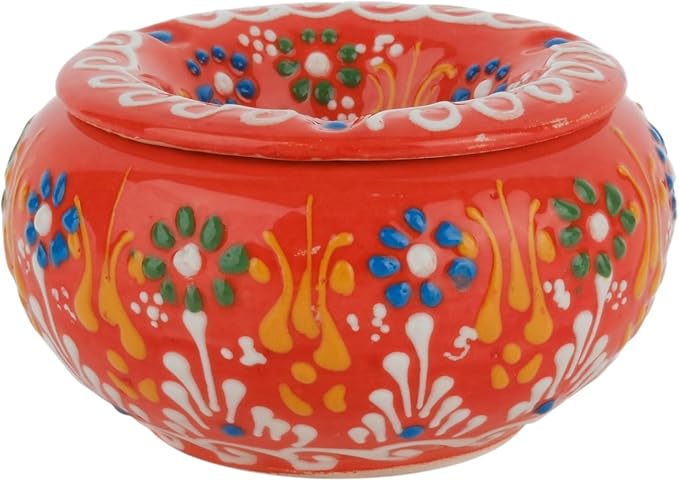 Decorative Ceramic Jar-Colorful Decorative Jar with Lid-Handmade Small Decorative Jar-Windproof Unique Jars-Turkish Home Decor (Orange)