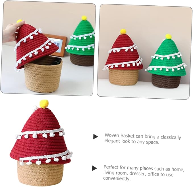 SOLUSTRE Cartoon Christmas Tree Storage Basket Thread Decorative Organizer for Toys and Sundries for Holiday and Everyday Use Lightweight and Stylish Design