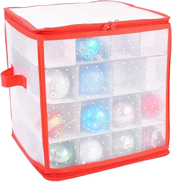 Holiday Decoration Organizer - Foldable 64-Grid Storage Bag, Zippered Divider Box, Ornament Storages Solution | Christmas Ball Organizer for Home Bedroom Basement Apartment Garage Attic Cabinet