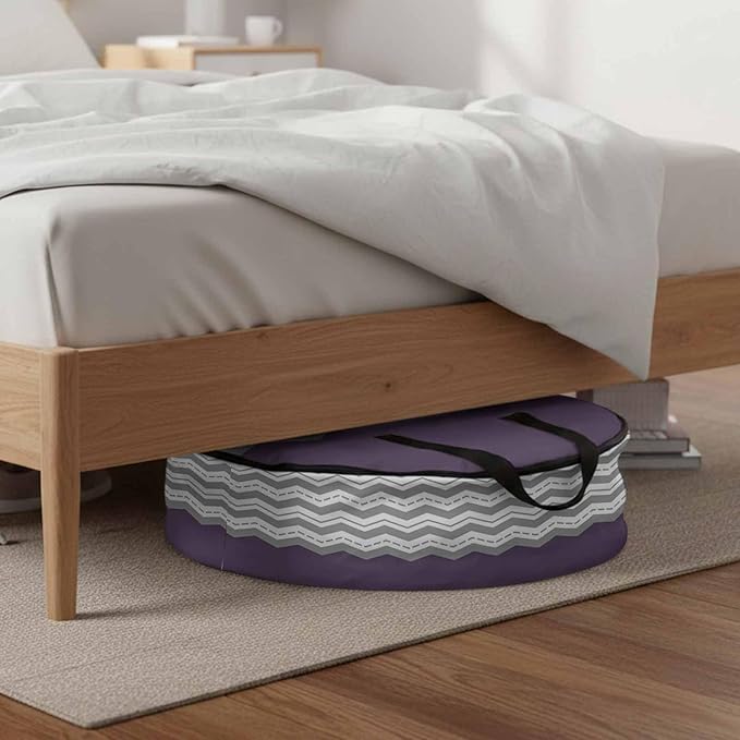 Storage Bag Purple Grey Waves Round Storage Totes Bins Closet Organizers with Zippers & Handle Chevron Stripe Clothes Storage Container for Bedroom Dorm Space Saving Packing Supplies Moving Bags