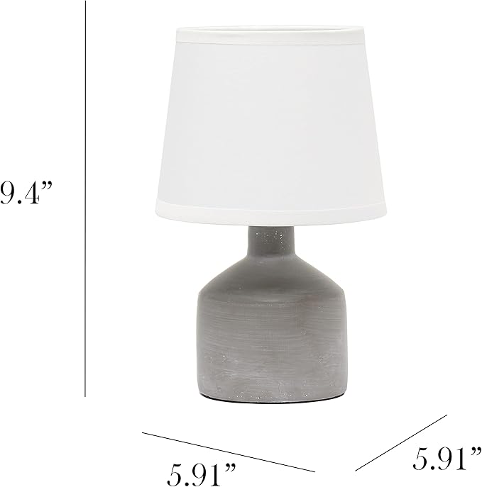Simple Designs LT2080-GRY Mini Bocksbeutal Concrete Table Desk Lamp with Tapered Drum Fabric White Shade, Gray (Pack of 12)