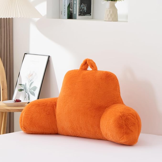 Aimuan Reading Pillow Bed Rest Wedge Large Adult Backrest Pillow with Arms Back Support for Sitting Up in Bed Cushion Incline Rest Sleeping Snoring Pillow, Orange