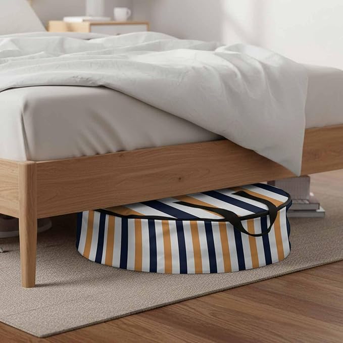 Storage Bag Navy Blue Stripes Round Storage Totes Bins Closet Organizers with Zippers & Handle Orange Contrast Striped Clothes Storage Container for Bedroom Dorm Space Saving Packing Supplies Bags
