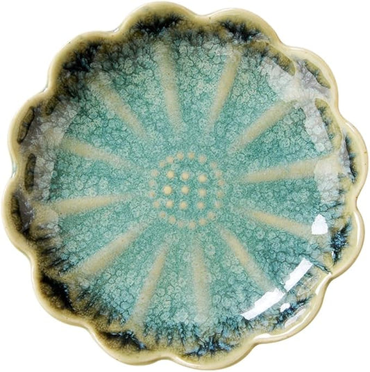 Lotus Ring Holder Dish Small Indoor Ash Tray, Ceramic Dessert Plate Trinket Jewelry Holder Organizing Necklace Earrings for Parents Friends Sister, Deep Green. All Jewelries Are NOT Included.