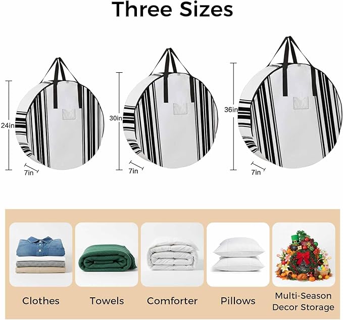 Storage Bag Black Stripes Round Storage Totes Bins Closet Organizers with Zippers & Handle Simple Style Clothes Storage Container for Bedroom Dorm Space Saving Packing Supplies Moving Bags