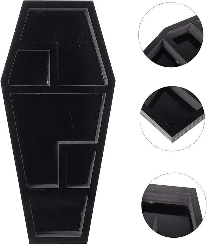 PartyKindom Spooky Coffin Shelf for Gothic Decor Compact Coffin Storage Rack for Candles Books Figurines for Halloween Parties Horror Themed Rooms