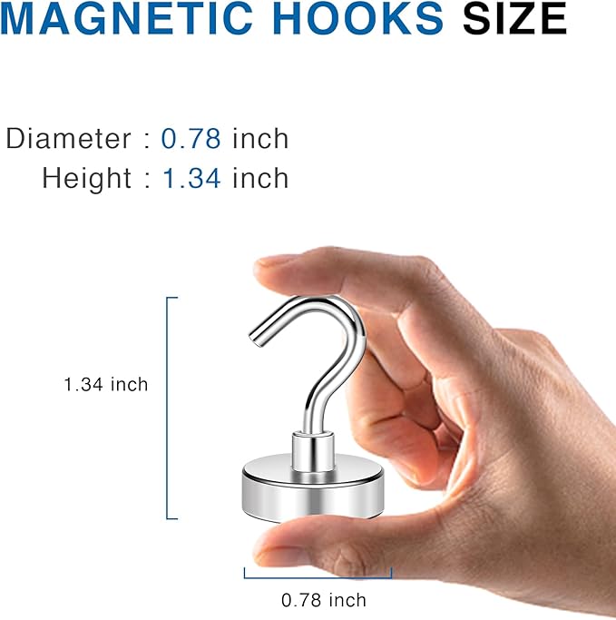 LOVIMAG Strong Magnetic Hooks, 50LBS Neodymium Magnets with Hooks Magnetic Hooks Cruise for Refrigerator, Powerful Magnet Hooks Magnetic Hanger for Hanging, Grill, Locker,Kitchen, Metal Door-12 Pack