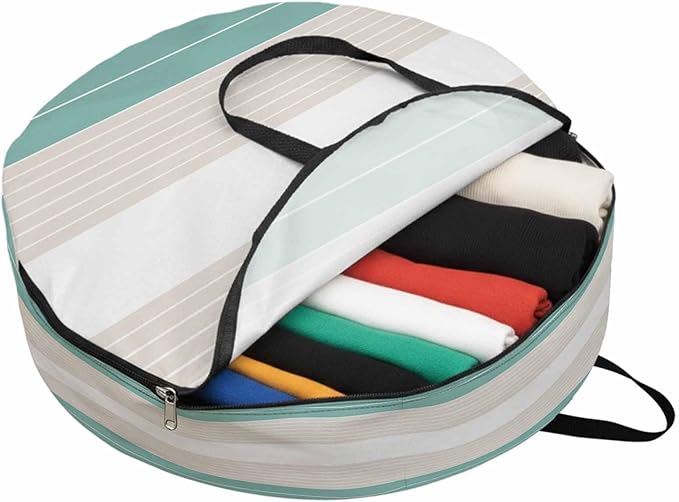 Storage Bag Cream Striped Round Storage Totes Bins Closet Organizers with Zippers & Handle Ombre Teal Stripes Clothes Storage Container for Bedroom Dorm Space Saving Packing Supplies Moving Bags