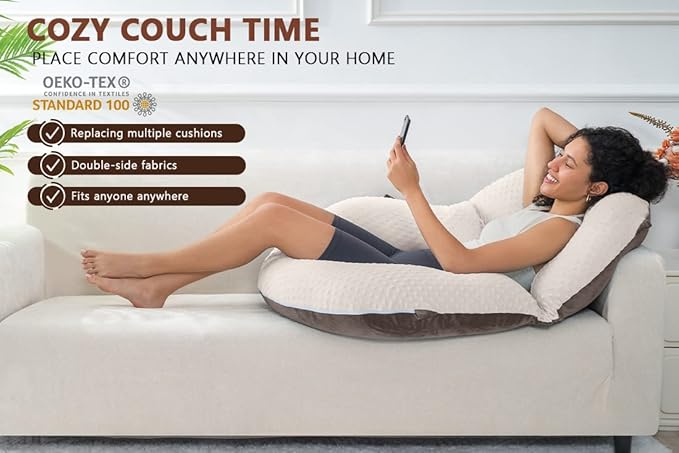 INSEN Reading Pillow, Back Pillow for Sitting in Bed for Reading, Nurse & Relax, Reading Pillow for Adults, Moms & Kids, Sit Up Pillow for Bed, Double-Sided Brown