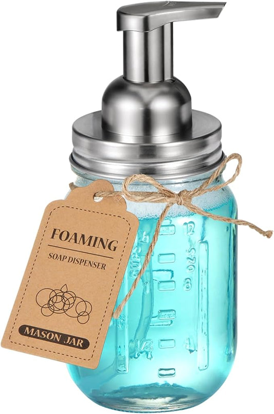 Amolliar Mason Jar Foaming Soap Dispenser, Plastic Soap Pump, Refillable Hand Soap Dispenser for Kitchen, Cute Farmhouse Decor, Dish Soap Dispenser, Bathroom Soap Accessories, Brushed Nickel 1 Pack