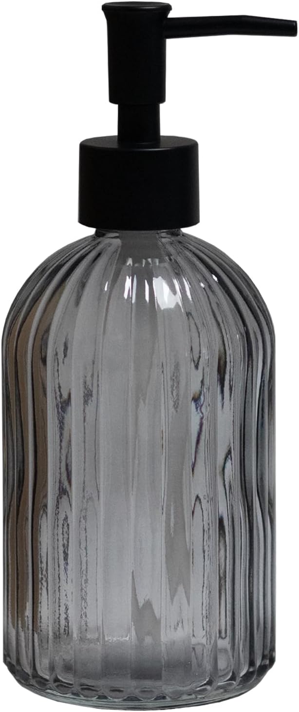 YYTSGG Grey Glass Soap Dispenser with Black Plastic Pump, 13.5oz Refillable Liquid Hand Soap Dispenser, Lotion Dish Soap Dispenser for Modern Home Decor, Bathroom, Kitchen Countertop, Hotel