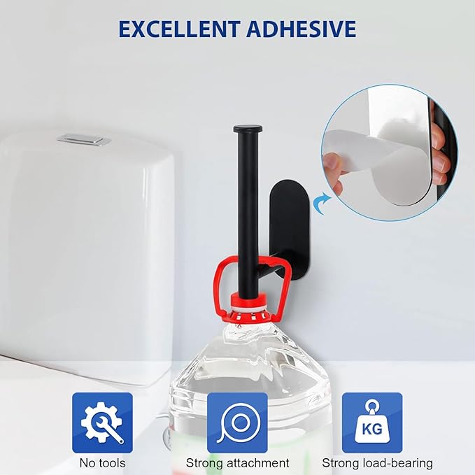 Toilet Paper Holder, Self Adhesive Toilet Paper Roll Holder No Drilling Wall Mount for Kitchen, Bathroom, Toilet, Matte Black Stainless Steel