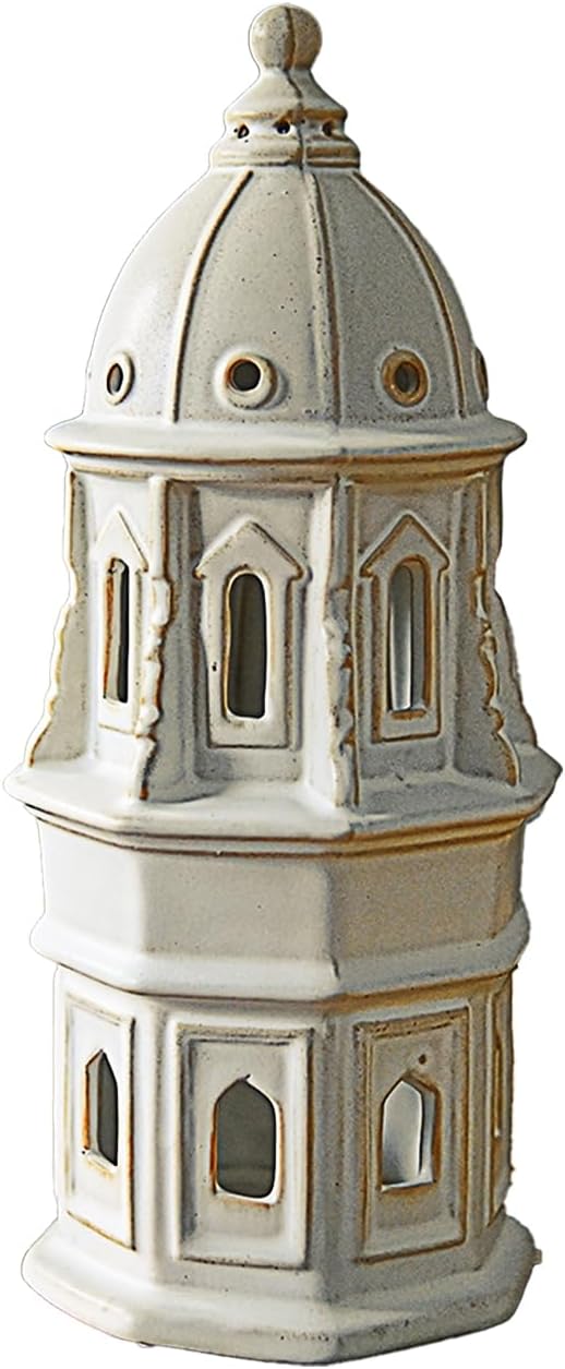 Ceramic Home Decoration 12.6 Inch Tall European Dome Tower for Living Room Bedroom Office Modern Farmhouse Antique Rustic Nordic Ornament Desktop Fireplace Centerpiece Decor