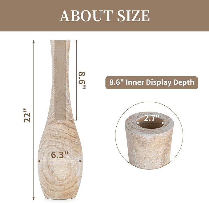 Hanobe Floor Vase Home Decor: 22 inch Tall Decorative Wood Vases for Living Room Large Rustic Farmhouse Boho Vase for Dining Table Centerpiece Bedroom Corner Hallway
