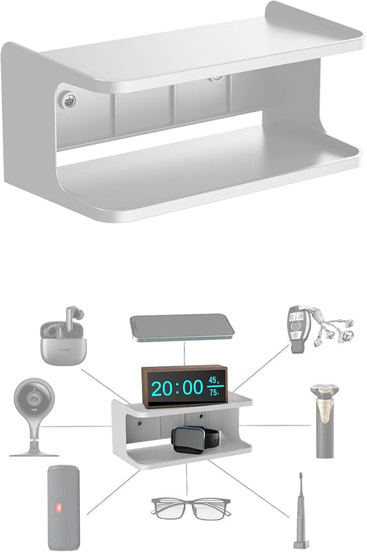 2-Shelf Bedside Shelf Organizer, Modern/Contemporary Style, Wall Mount, Double Tray Holder for Bedroom, Bathroom, Electronic Devices, Personal Items