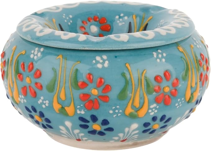 Decorative Ceramic Jar-Colorful Decorative Jar with Lid-Handmade Small Decorative Jar-Windproof Unique Jars-Turkish Home Decor (Turquoise)