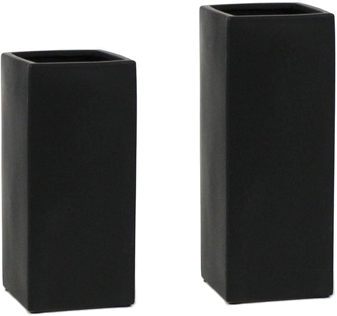 WGV Ceramic Block Vase 5" W x 12" H, (Multiple Size/Color Choices) Matte Tall Square Flower Planter Pot, Accents Home Office Tabletop Decor, Ideal Gifts Black 1 Piece (CSB0512BK) (Pack of 2)