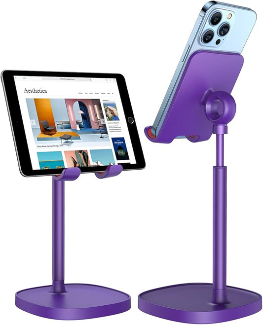 LISEN Cell Phone Stand Adjustable Phone Holer for Desk, Computer Office Desk Accessories for iPhone 16 Holder Women Kitchen Essentials Fits Switch Kindle iPads Tablet 4-10in (Dark Purple)